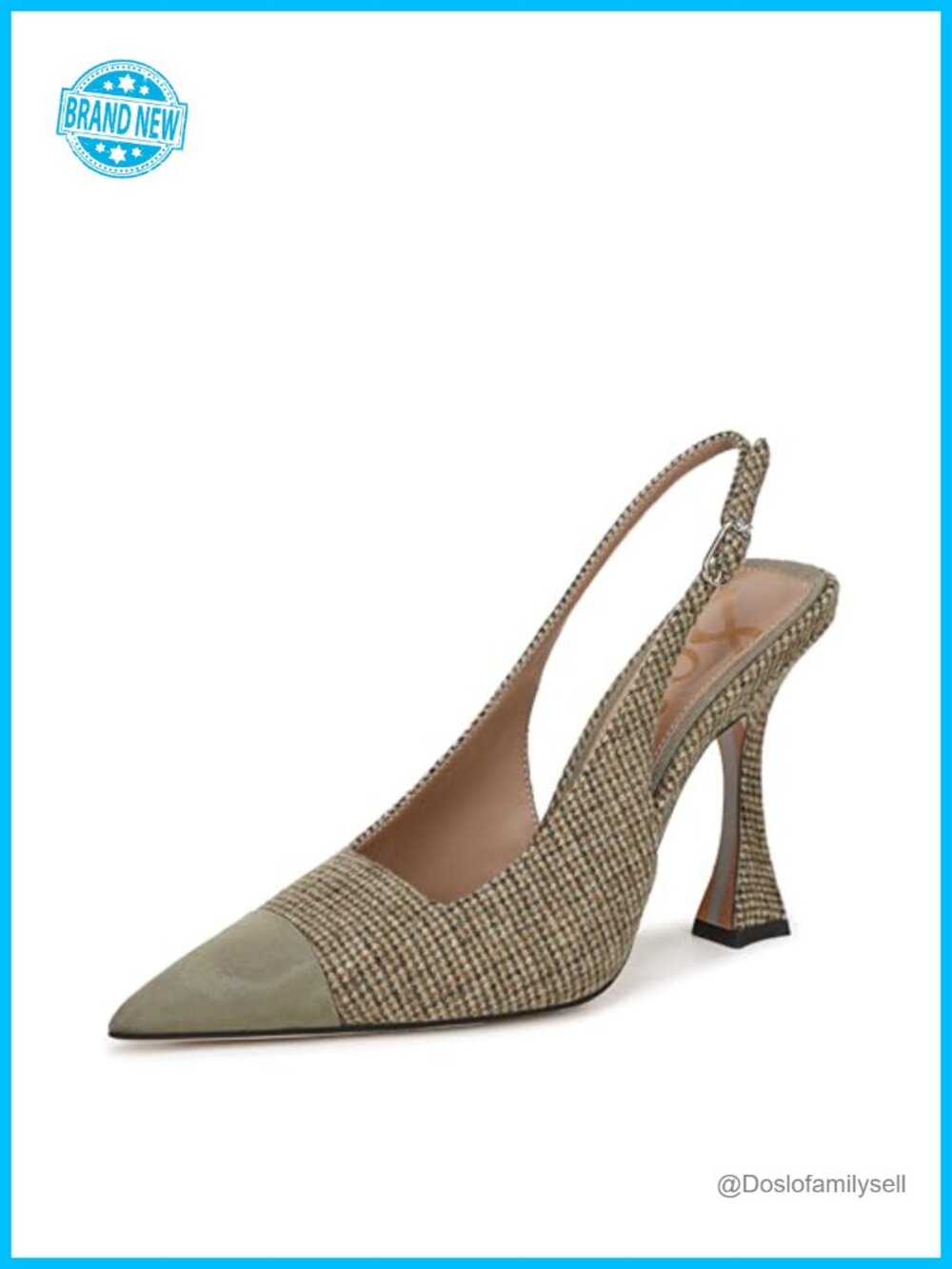 Slingback Pump with Pointed Toe Flare Heel & Buckle Closure